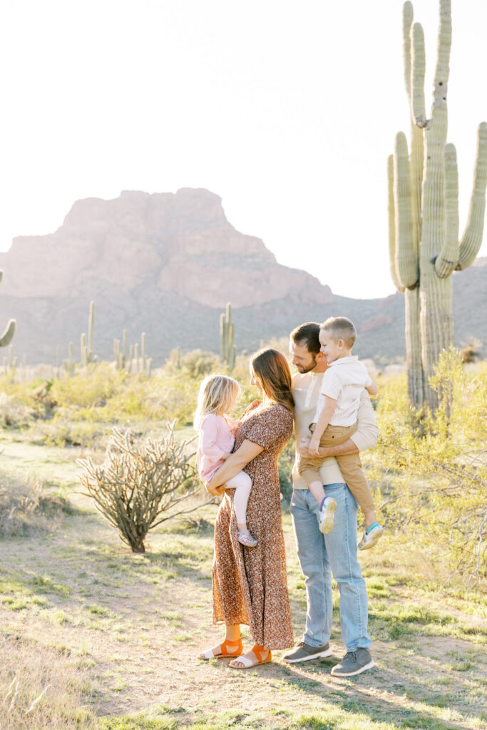 Family exploring the Phoenix desert during a photoshoot with Jennifer McRae Photography.